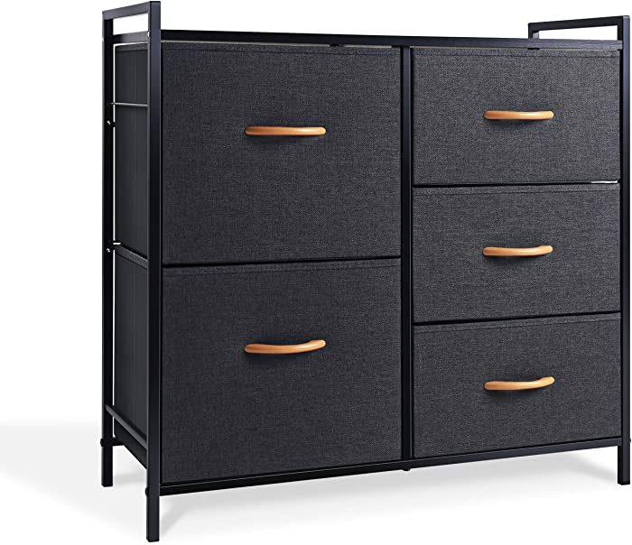 ROMOON Dresser Storage Drawer, 5 Fabric Units Organizer and Storage for Bedroom, Hallway, Entryway, Closets - Dark Gray