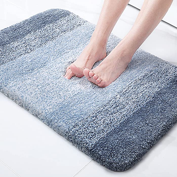 Olanly Luxury Bathroom Rug Mat, Extra Soft and Absorbent Microfiber Bath Rugs, Non-Slip Plush Shaggy Bath Carpet, Machine Wash Dry, Bath Mats for Bathroom Floor, Tub and Shower 16x24, Blue