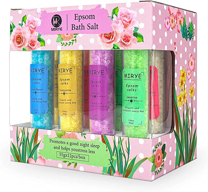 Bath Salt, Organic Epsom Salt for Women Relaxing Foot Soak Gift Set Ocean Scent Rose Chamomile 6 Types of Aroma 12 pcs for Kids Men (12)