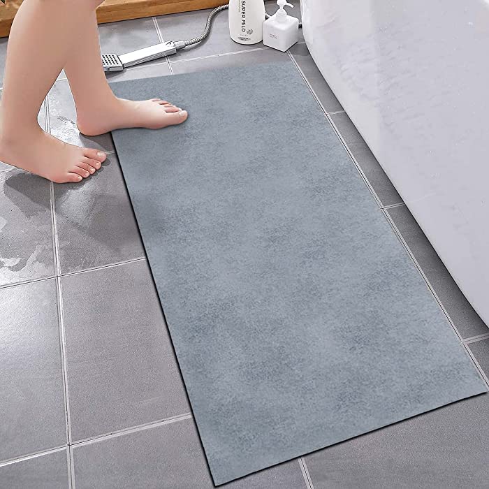 Thin Diatomaceous Earth Bath Mat,Rubber Door Mat,Quick Dry Washable Bath Rug,24x48 inches,Absorbent Non Slip Bath Floor Mats (Grey 24x48)