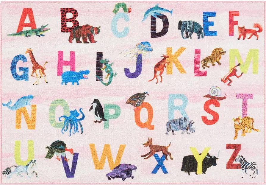 Home Dynamix Eric Carle Elementary Pink Alphabet Kids Machine Washable Area Rug Pink/Blue, 35"x51"