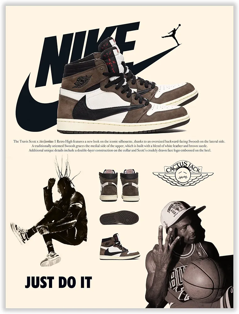 CREAARO Hypebeast Sneaker Poster Unframed - Hypebeast Shoes Poster for Boys Guys Men Room - AJ-Travis Scott - Wall Art Poster Shoes Painting 12x16 inch