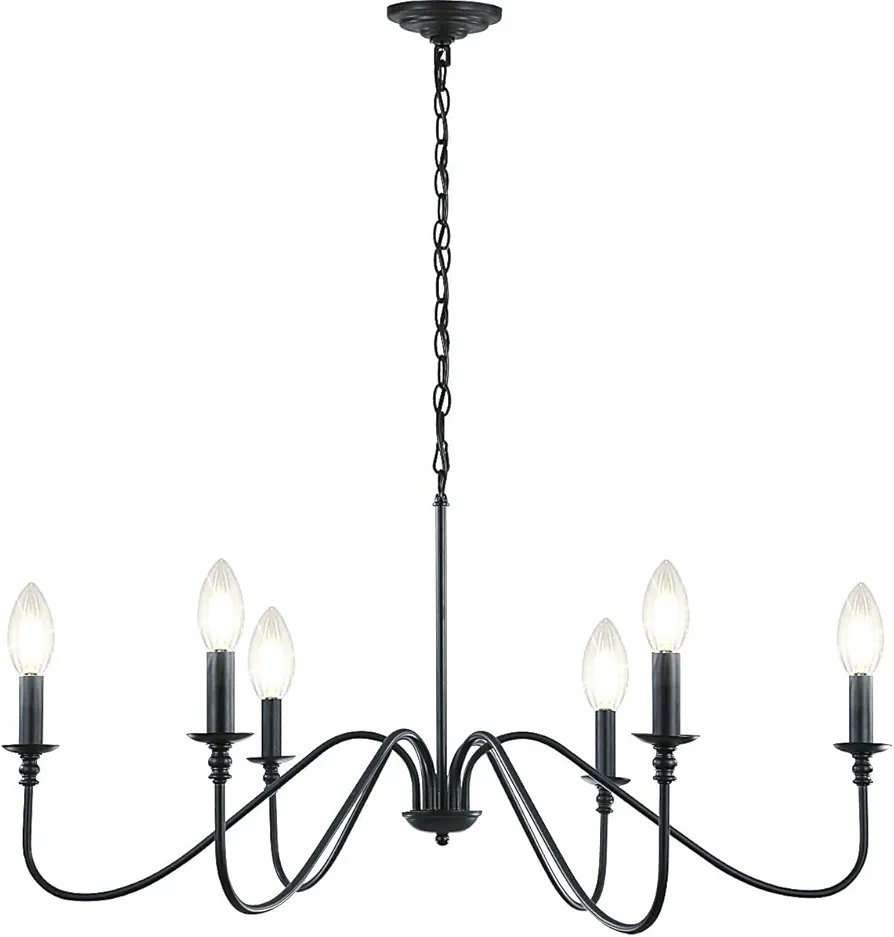 6 Light Chandelier,Contemporary Light Fixture for Dining Room, Sleek Black Chandelier suitable for Elegant Areas, Hanging Ceiling Light for Farmhouse Style in Living Room, Kitchen, and Bedroom