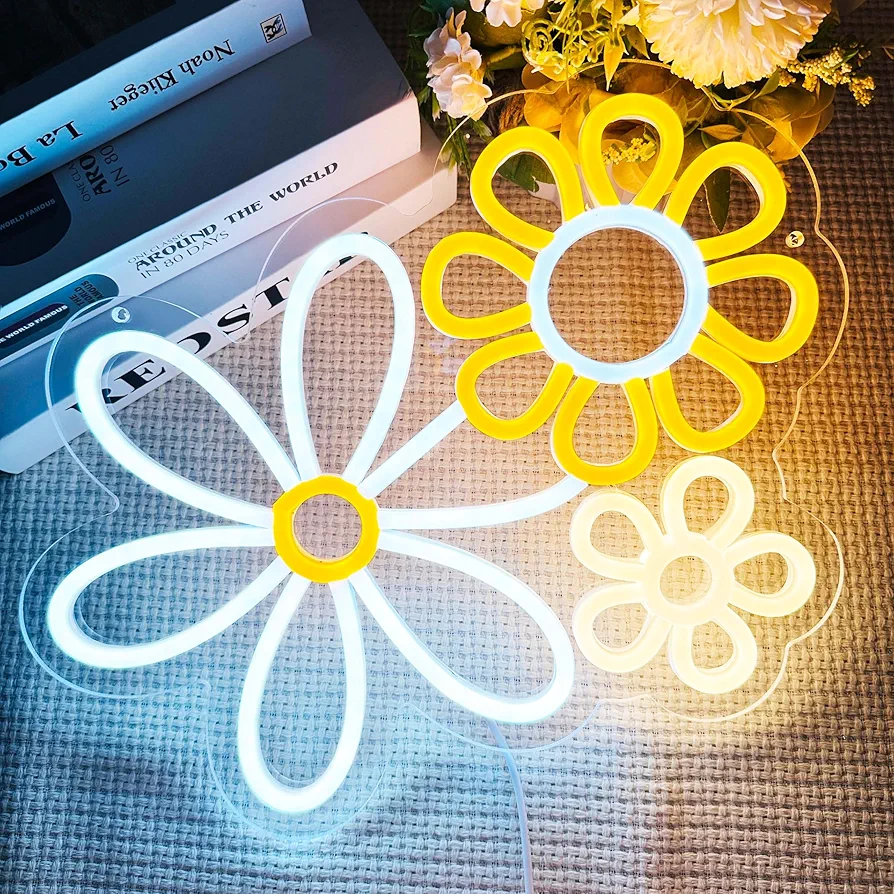 Daisy Neon Sign Daisy Flower Sign for Bedroom Wall Decor LED Boho Flower Neon Lights for Teen Girls Room Decoration Party Birthday Gifts Bohemian Style Decor Wall Sign