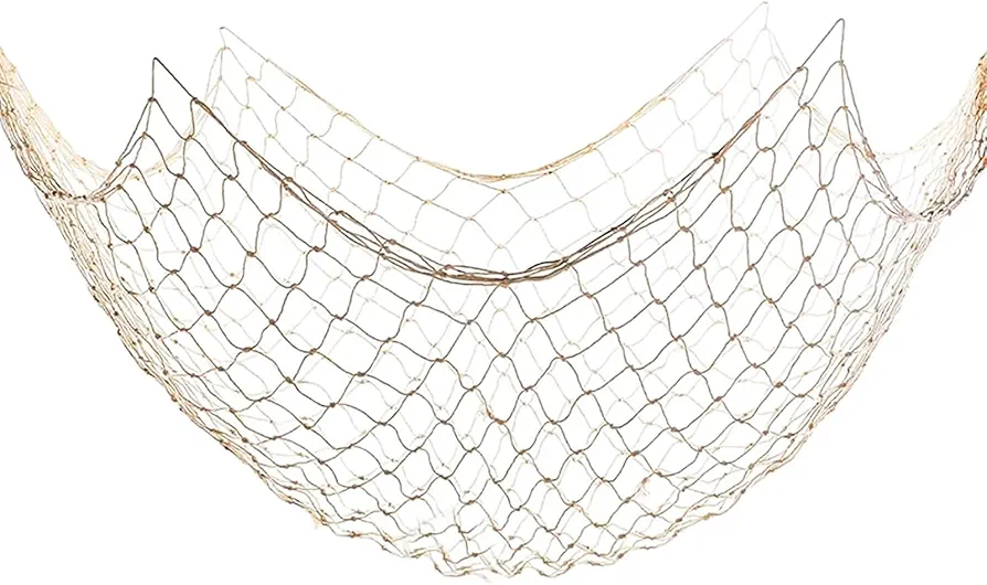 1 Pack Fish Net Decorations for Party,1.5mm Thickness Natural Cotton Hawaiian Party Fish Net Decorative, Nautical Themed Cotton Fishnet Room Party Accessory