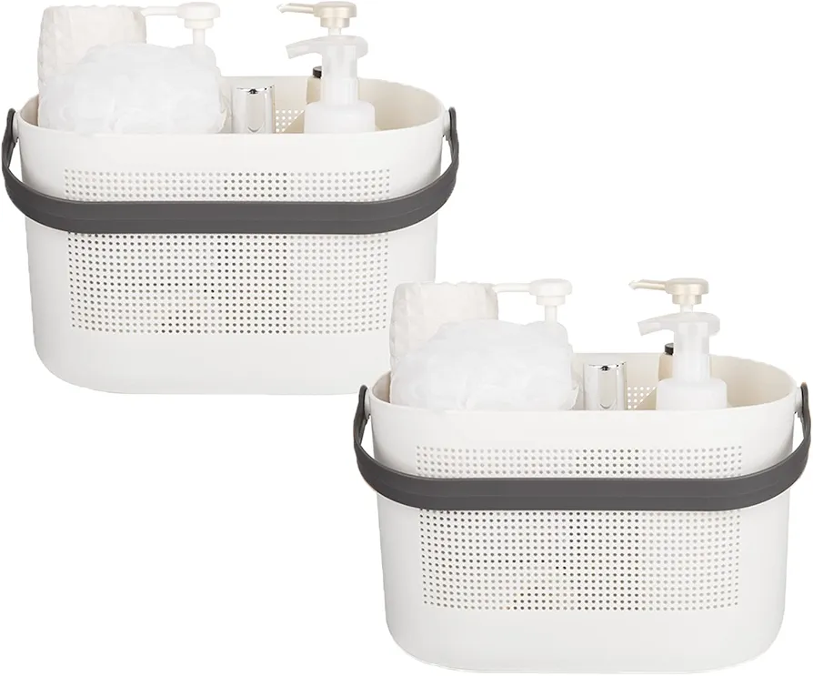 Plastic Storage Baskets with Handles, Shower Caddy Shelf Organizers Basket for Bathroom, Kitchen, Dorm Room, Grey, 2 Pack