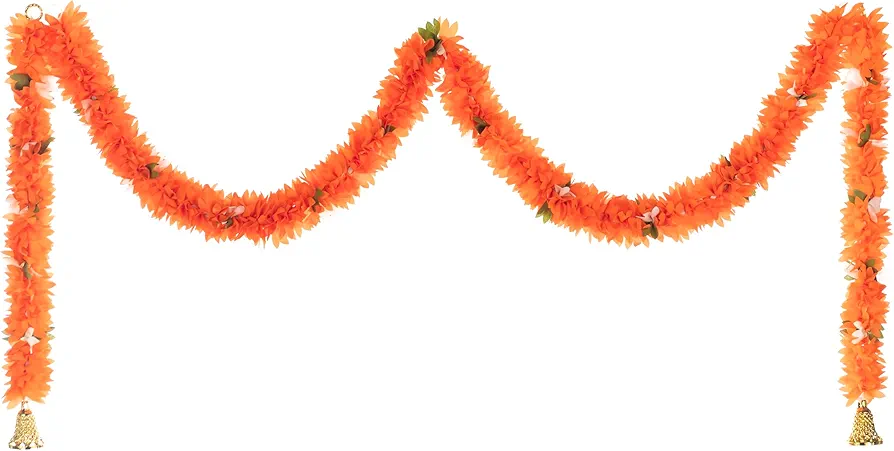 Handicraft Storeroom Artificial Flower Garland Toran for Door Entrance, Home Decoration, Indian Decor for Pooja,Wedding,Event, Diwali, Chrismus (Orange Color, Size : Toran 38 inch 2 Hanging 14 inch)