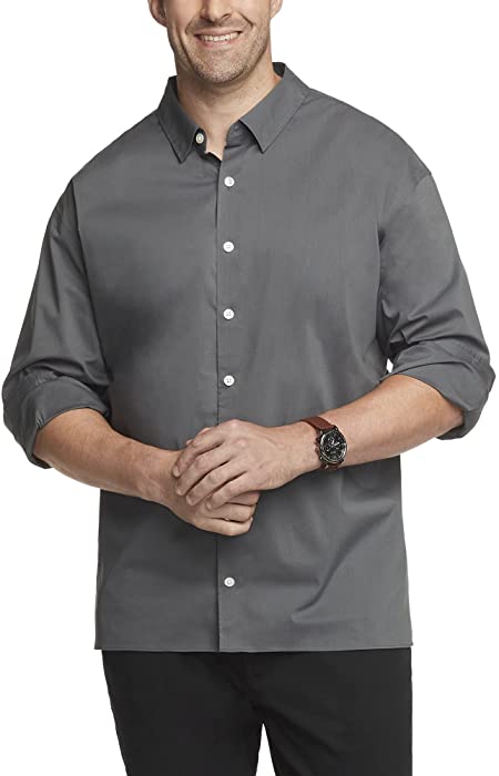 Van Heusen Men's Big and Tall Stain Shield Never Tuck Stretch Solid Button Down Shirt