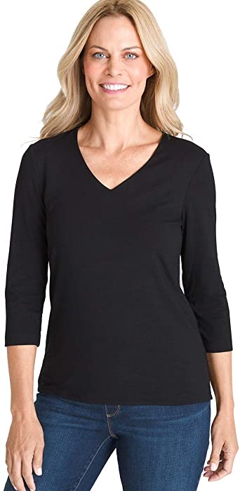 Chico's Women’s Three-Quarter Sleeve Stretch Knit V-Neckline Classic Solid Color Top