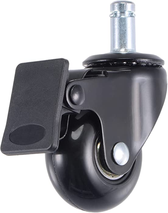 MECCANIXITY Swivel Office Chair Caster Wheel PU 2" with Brake 7/16" x 7/8" Stem 110Lbs Load for Hardwood Floors Carpet, Black