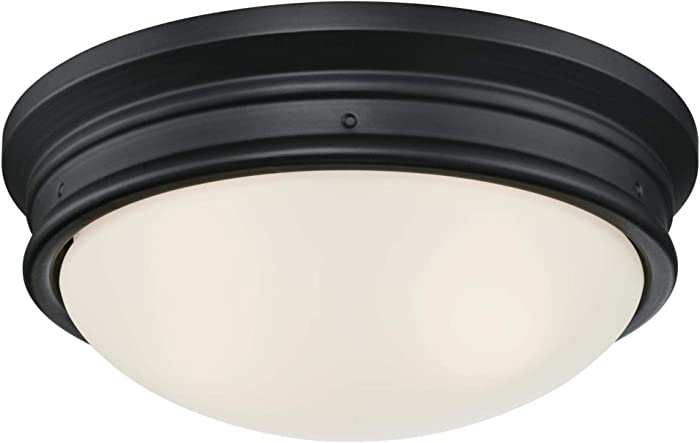 Westinghouse Lighting 6324100 Meadowbrook Two-Light Indoor Flush-Mount Ceiling Fixture, Matte Black Finish with Frosted Glass