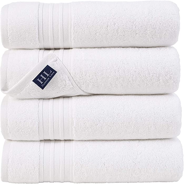 Hammam Linen White Bath Towels 4-Pack - 27x54 Soft and Absorbent, Premium Quality Perfect for Daily Use 100% Cotton Towel