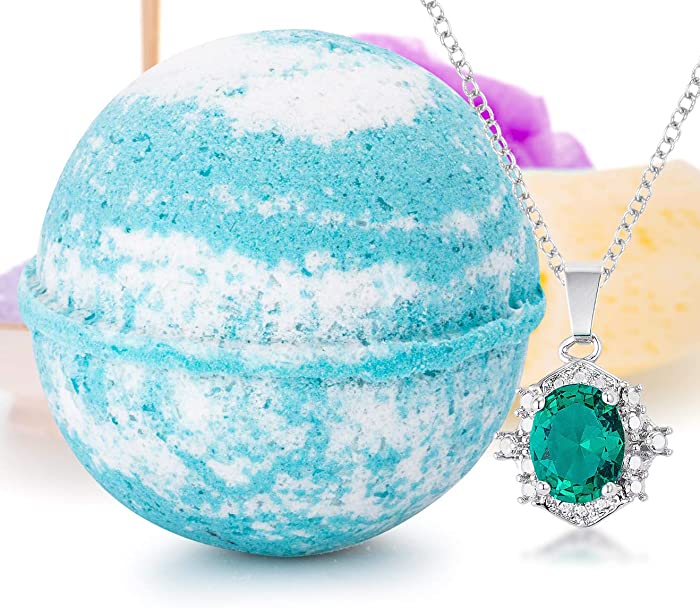 Bath Bomb Deluxe 8oz. And Surprise Jewelry Made in USA, Perfect for Bubble Spa Bath. Handmade Birthday Mothers Day Gifts For Women & Kids (Boyfriend, Pendant)