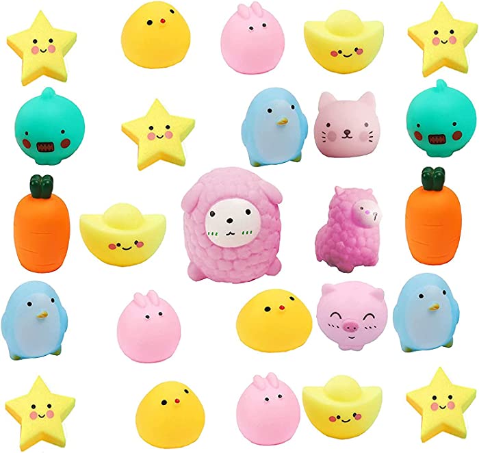 Sohapy 100PCS Mini Rubber Animals Squeak Fun Bath Toy Float Stress Relief Reliever Anxiety Toys Gifts Fun Decorations for Shower Birthday Party Favors Cupcake Topper Carnival Game Gift Bulk for Kids