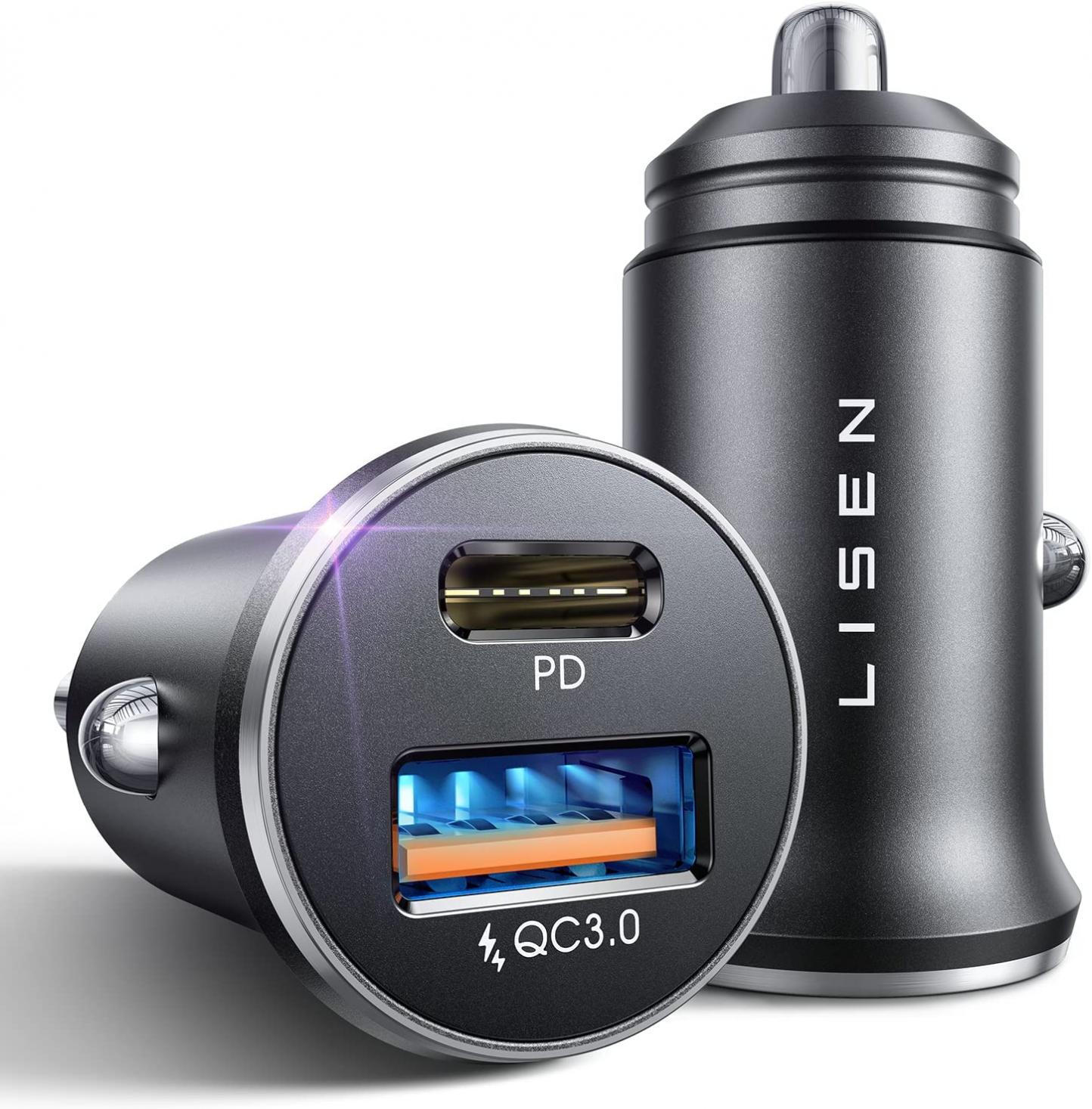 USB C Car Charger Fast Charging 2 Pack[PD30W & QC18W], Mini Metal Type C Car Charger USB C, LISEN USBC Car Charger Adapter Compatible with iPhone 14 Pro Max Plus 13 12, iPad, Samsung, Pixel, Google