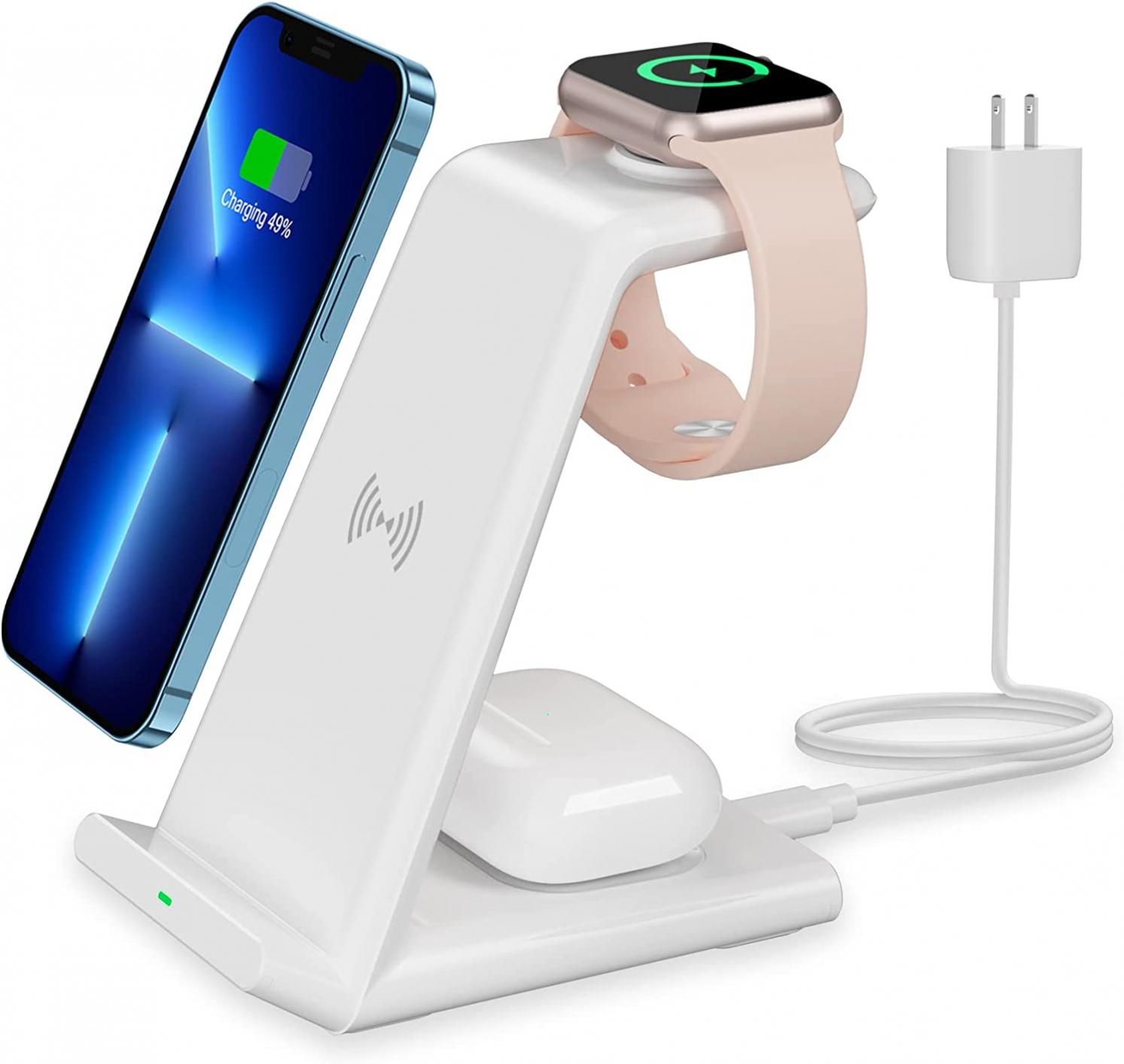 Wireless Charger 3 in 1, 15W Fast Wireless Charging Station Wireless Charger Dock Stand Charging Pad for Apple iPhone 14, 13, 12, 11Pro/Max/XS/XR/X/8P, Samsung, iWatch 7/6/SE/5/4/3/2, Airpods Pro/3/2