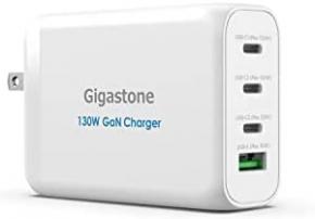 Gigastone GaN Charger 130W USB C Charger, MacBook Charger iPhone Charger Fast Charging, 4-Port, 1 USB-A + 3 USB-C Charger Block, Compact Foldable Fast Charger