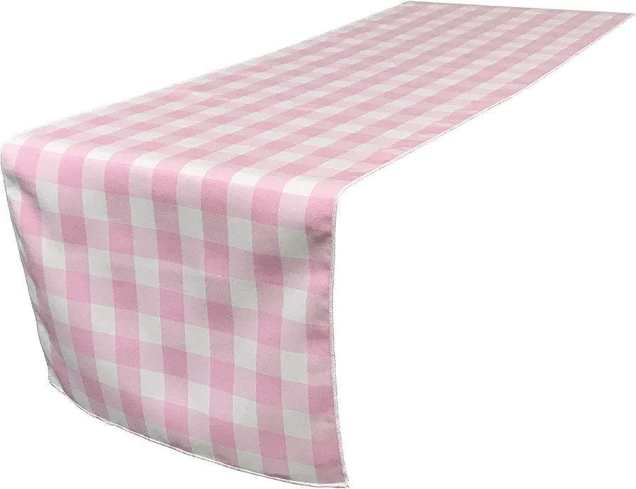 LA Linen Poly Checkered Table Runner, 14 by 108-Inch, Pink/White Checkered Gingham