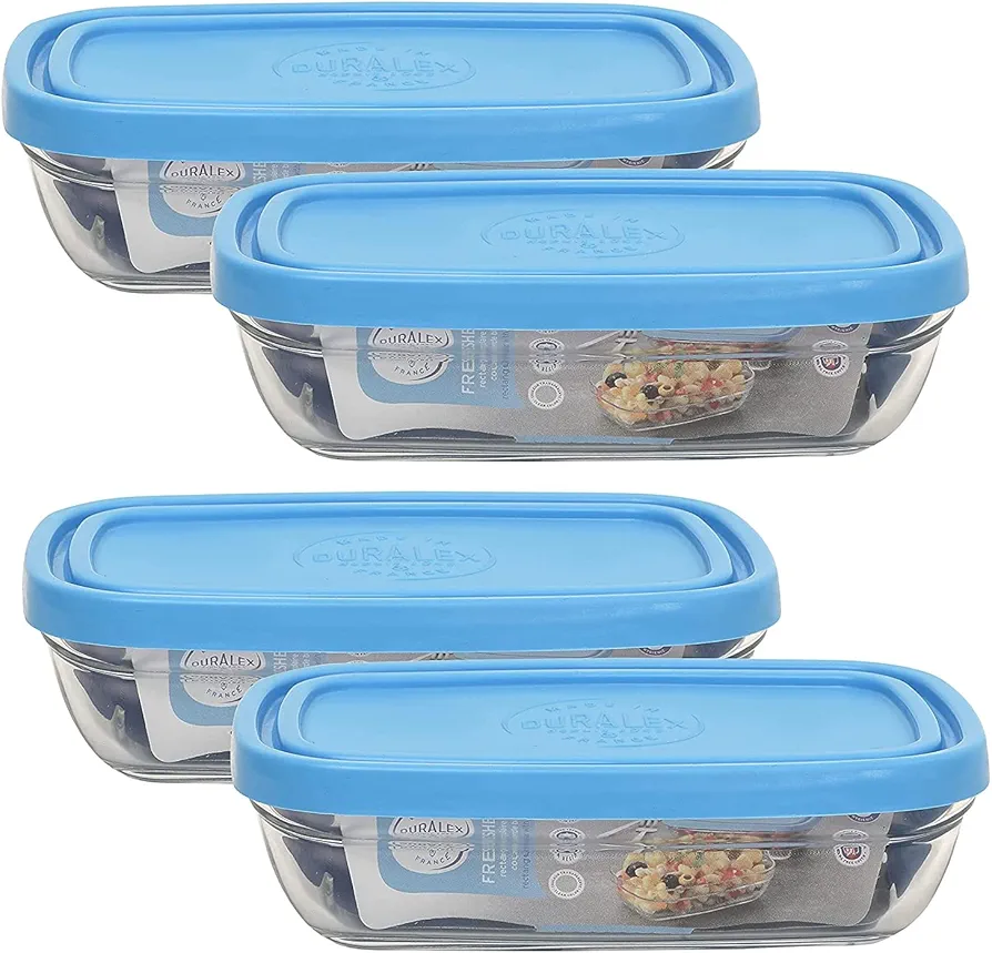 Duralex, 13 oz, Clear/Blue uralex Lys Rectangular Bowl with Lid