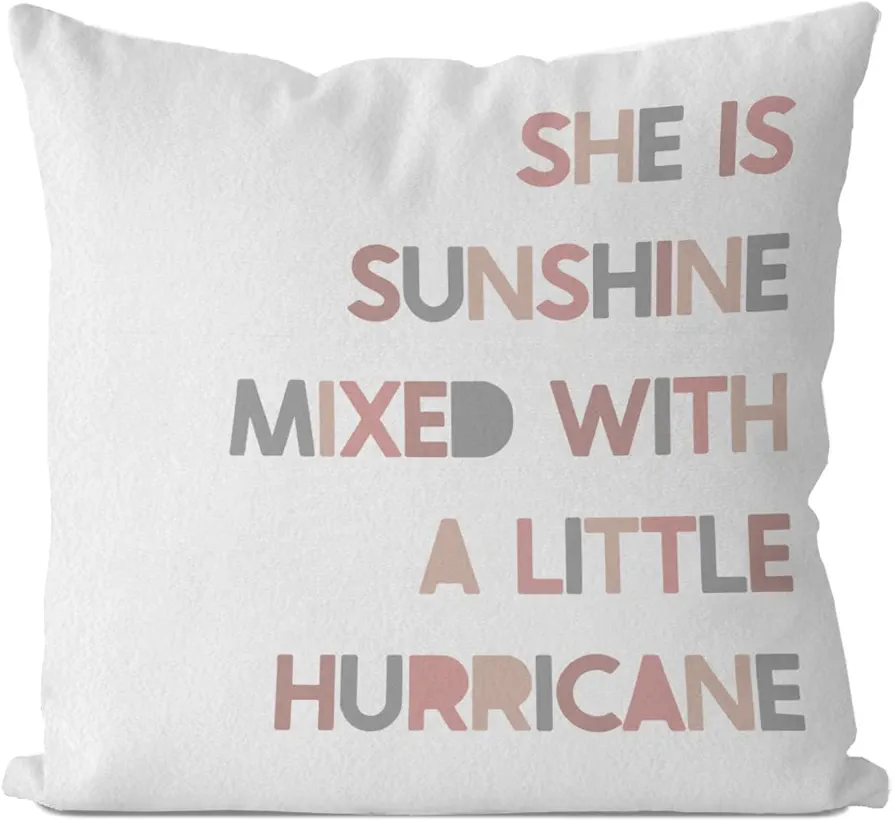 Hello Beautiful Pillow Cover 18x18,Pink Girls Sunshine Mixed with Hurricane Throw Pillow Covers,Girl Decorative Pillowcase for Girl Room Playroom Nursery Decor