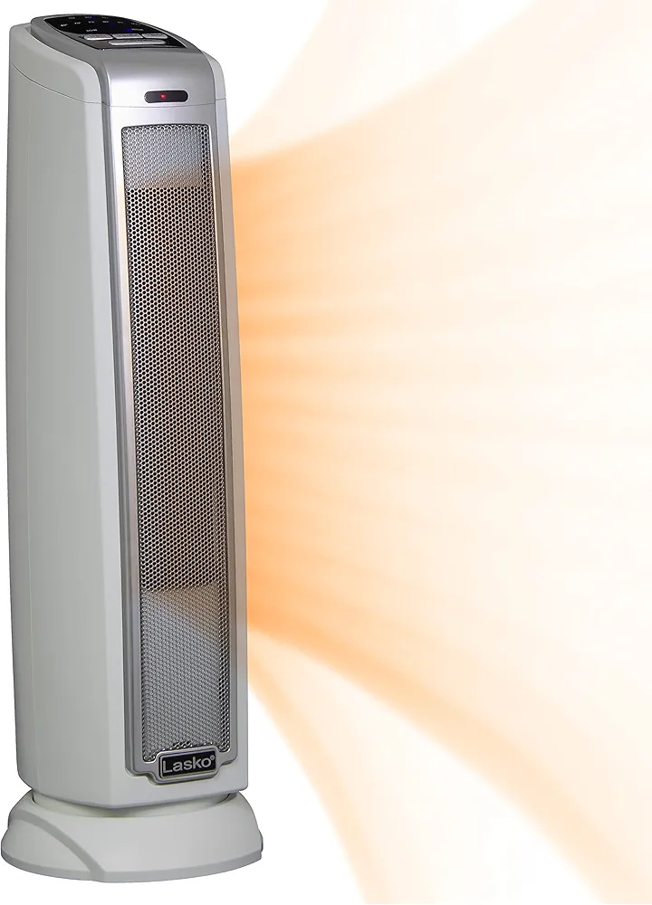 Lasko Oscillating Ceramic Tower Space Heater for Home with Overheat Protection, Timer, 22.5 Inches, Silver, 1500W, 5775, 7.5″L x 7.1″W x 22.75″H