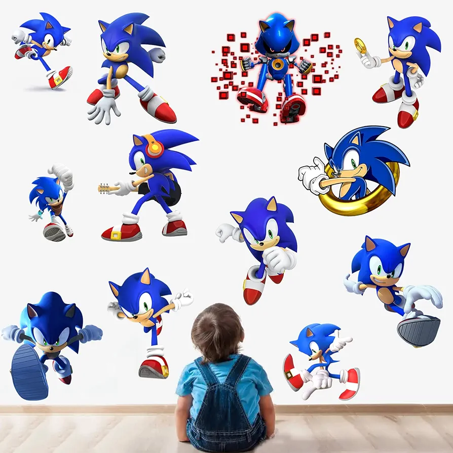 Sonic Stick Wall Decal Stickers Wall Decals Stickers DIY Removable Stick Baby Boys Girls Kids Room Nursery Wall Mural Decor