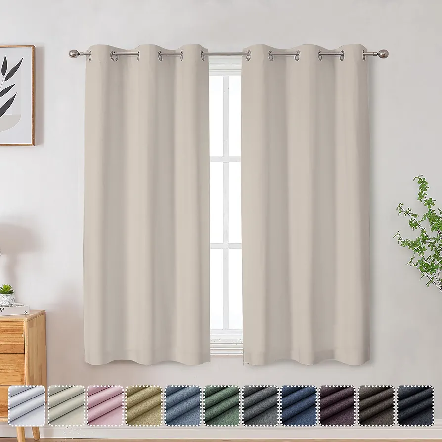 OVZME Taupe Blackout Curtains 54 inch Long for Bedroom Living Room, Thermal Insulated Total Blackout Curtains, Balance Privacy and Noise Reducing Small Window Curtains, Set of 2, 30Wx54L