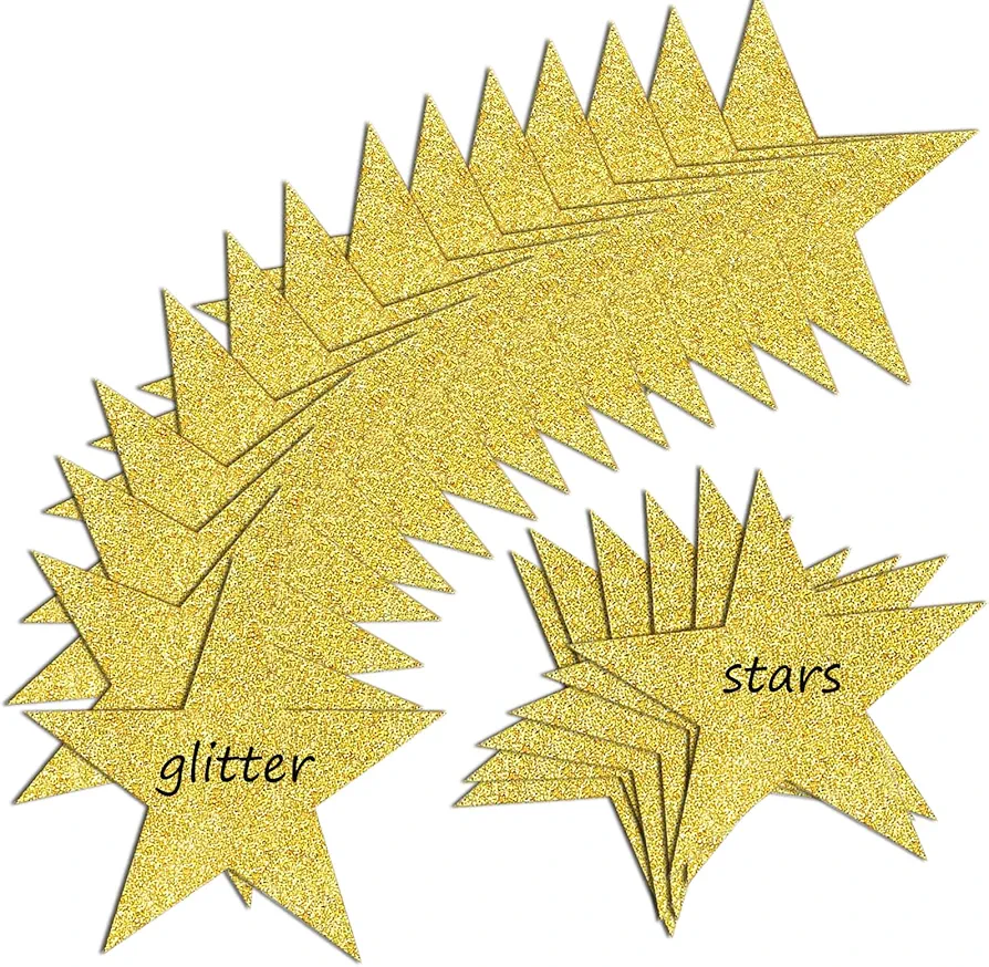 Glitter Star Cutouts Paper Gold Five Star Confetti Cutouts for Bulletin Board 40PCS 6 Inches Glitter Stars Cutouts for Classroom Wall Party Decoration Supplies (Gold)