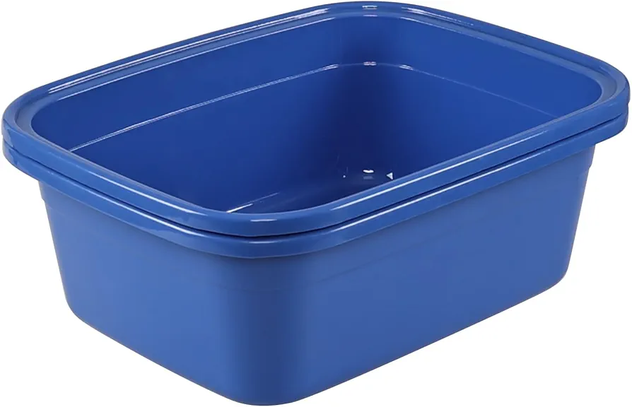 18 Quart Rectangle Dish Pan/Wash Basins, Plastic Dish Pans, Blue, Set of 2