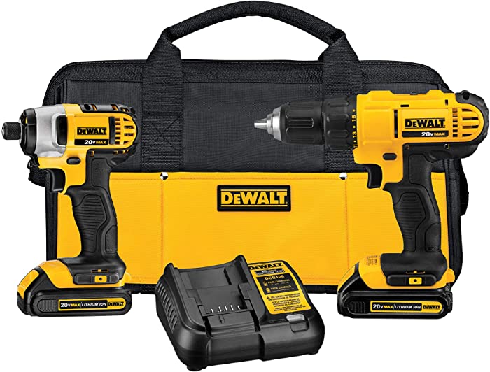 DEWALT 20V Max Cordless Drill Combo Kit, 2-Tool (DCK240C2),Yellow/Black Drill Driver/Impact Combo Kit