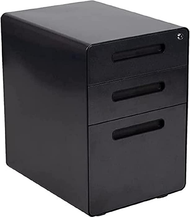 Flash Furniture Ergonomic 3-Drawer Mobile Locking Filing Cabinet with Anti-Tilt Mechanism and Hanging Drawer for Legal & Letter Files, Black