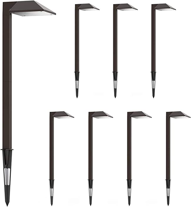 GOODSMANN Path Lighting 8 Pack LED Low Voltage Landscape Lights 0.6 Watt Garden Lights Outdoor Lighting with Metal Stake and Connector 22 Lumen Warm White Landscape Light, Charcoal Brown 9920-2101-08