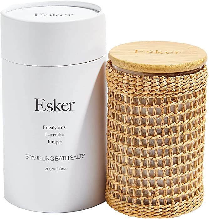 Esker - Natural Sparkling Bath Salts in Custom Glass Carafe | Vegan, Cruelty-Free, Clean Beauty (10 oz | 300 mL)