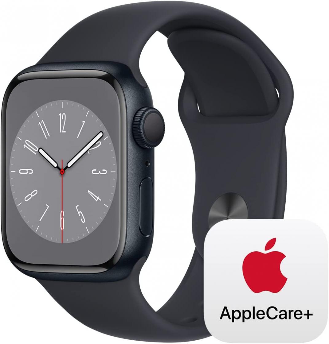 Apple Watch Series 8 [GPS 41mm] Smart Watch w/ Midnight Aluminum Case with Midnight Sport Band - M/L with AppleCare+ (2 Years)