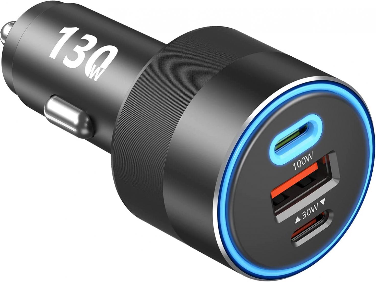 130W USB C Car Charger, PD 100W PPS 45W QC 30W Type C Super Fast Charging LED Cigarette Lighter USB-C Car Adapter for iPhone 13 12 Pro Samsung S22 S21 Ultra Note 20 iPad MacBook Pro Air Laptop