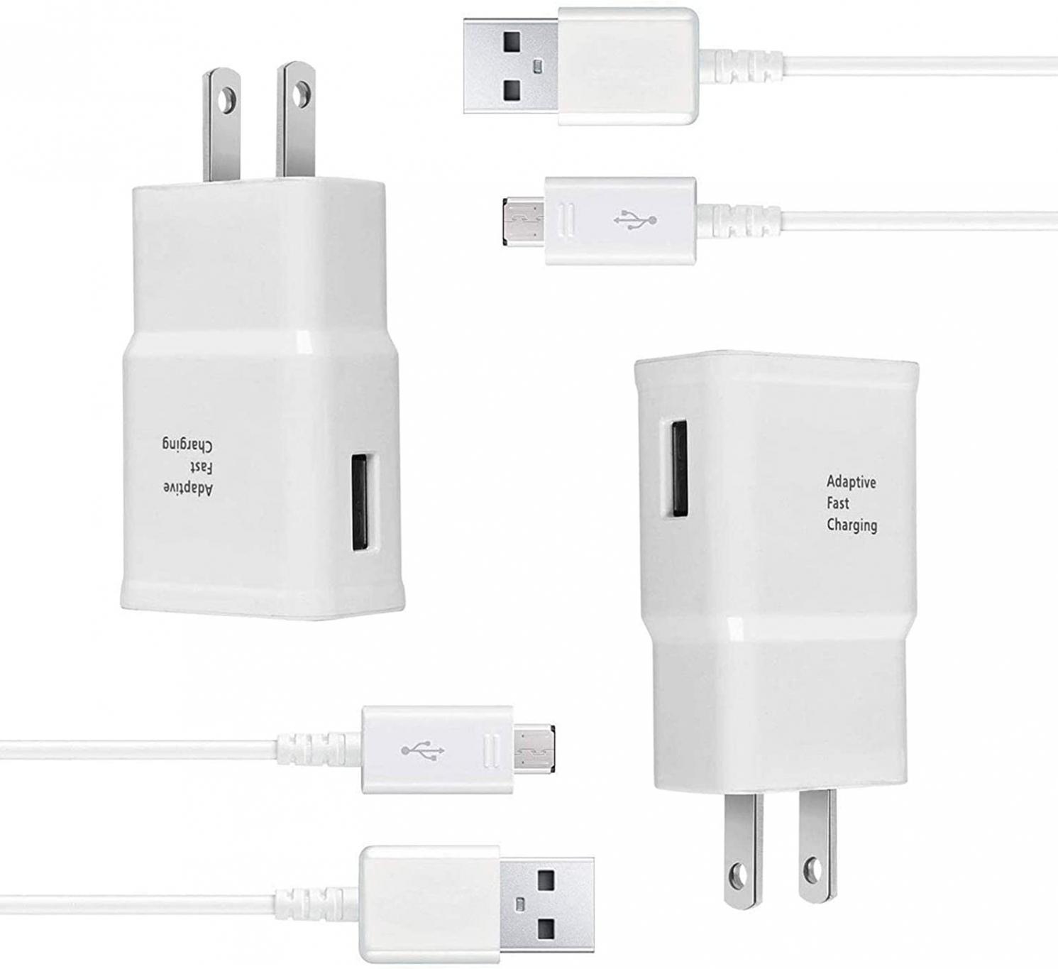 Wall Charger Kit Adaptive Fast Charge Compatible Samsung Tablet/Phone Galaxy S7 / S7 Edge / S6 / S6 Plus / A6 / J7 / J3 / Note5 4, USB 2.0 Charger Plug and Micro USB Cable (2 Pack)