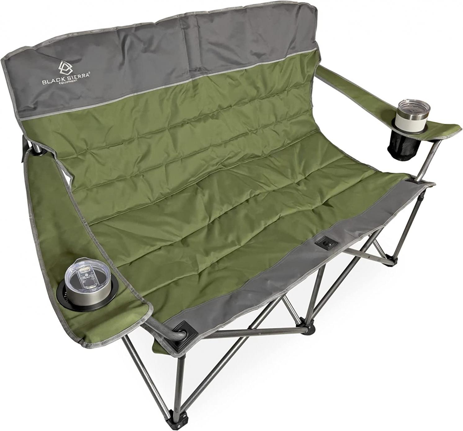 Black Sierra Lowboy Camping Sofa, Heavy Duty, Padded Folding Chair, with Carry Bag - Green