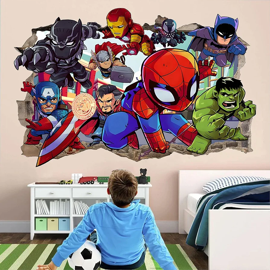 Superhero Wall Stickers for Boys Bedroom - Comic Removable Vinyl Wall Decal - Kids Room Decor Wall Art Posters - Large 24" x 16"