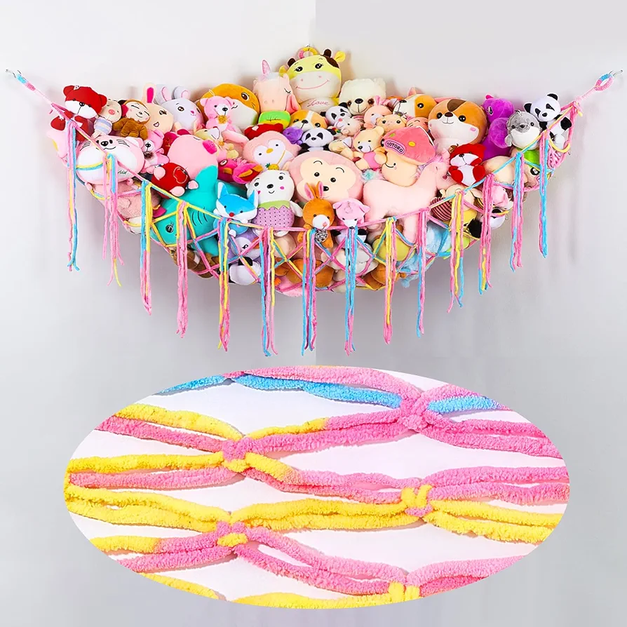 Stuffed Animals Hammock Net Kids Toy Storage Organizer Unicorn Castle Stuffed Animals Storage Coner Hanging Room Organization For Kids Girls Cute Room Decor