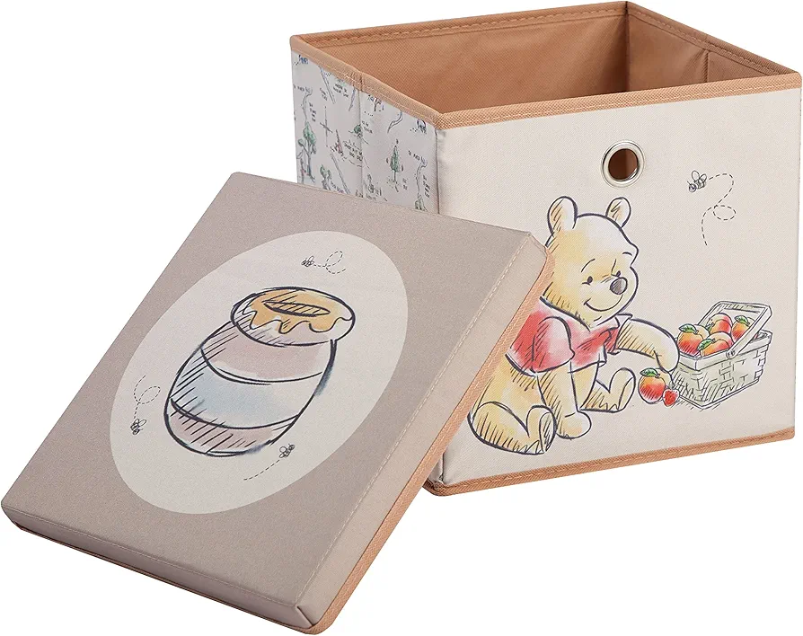 Idea Nuova Winnie the Pooh Collapsible Storage Cube with removable Lid, 10" Wx10 Hx10 D