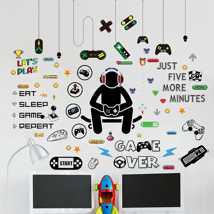 Gamer Wall Decals Gamer Wall Stickers Game Controller Wall Decals Game Boy Game Room Decor for Boys Bedroom Playroom Wall Decor