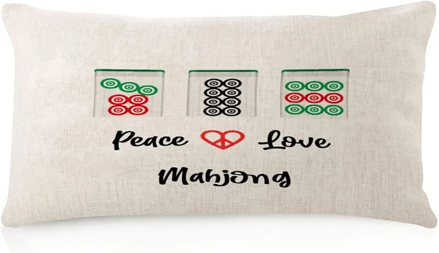 Elegant Body Pillow Case Cover with Zipper 12x20in Peace Love Mahjong Decorations Soft Body Pillow Pillowcase Christmas Mahjong Gifts Throw Pillowcase for Holiday Party Tent Living Room