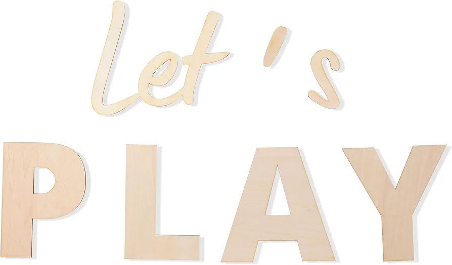 Kids Room Wall Cutout Wooden Let's Play - Plywood Words Sign for Wall Art, Photo Prop Let's Play, Nursery Wall Art, Wooden Word Text Art (Wood Let's Play)