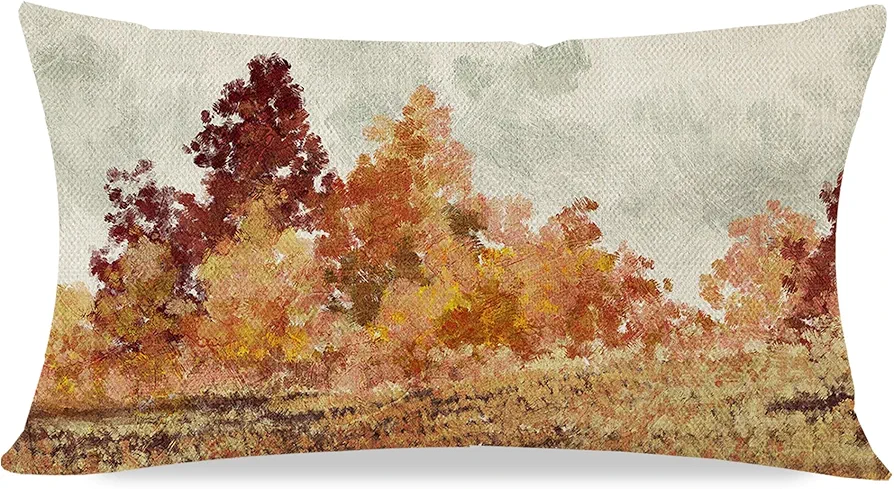 Autumn Fall Throw Pillow Cover 12x20 Inch Landscape Forest Tree Outdoor Country Farmhouse Cottage Decorations Lumbar Decorative Throw Pillows Cases for Home Living Room Couch Sofa Decor