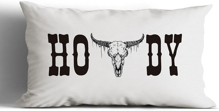 Western Pillow Covers 12x20, Western Throw Pillows Cases, Cow Skull Howdy Sign Pillows Decorative Throw Pillows Cover, Western Cow Bull Skull Home Bedroom Living Room House Decor