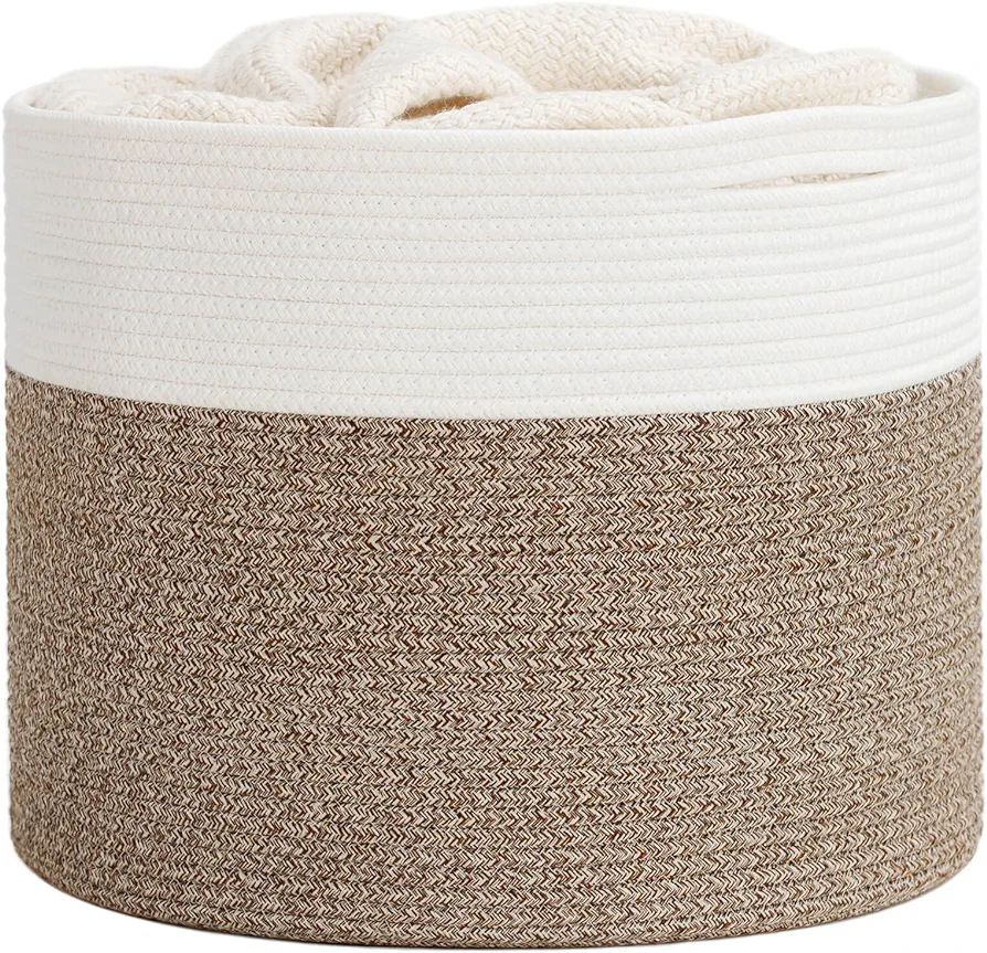 Goodpick Large Cotton Rope Basket, Blanket Basket Living Room 15.8"x15.8"x13.8"-Baby Laundry Basket Woven Storage Basket Nursery Bin