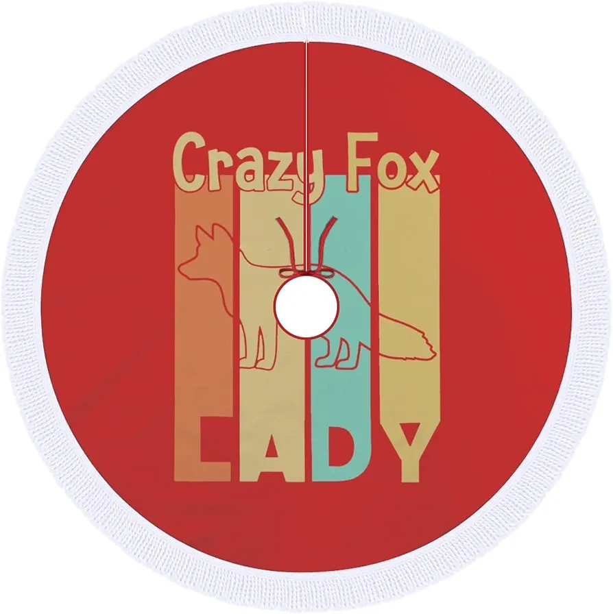 Crazy Fox Lady Christmas Tree Skirt Mat Party Decorations Indoor Outdoor Living Room Home Decor 30"x30"