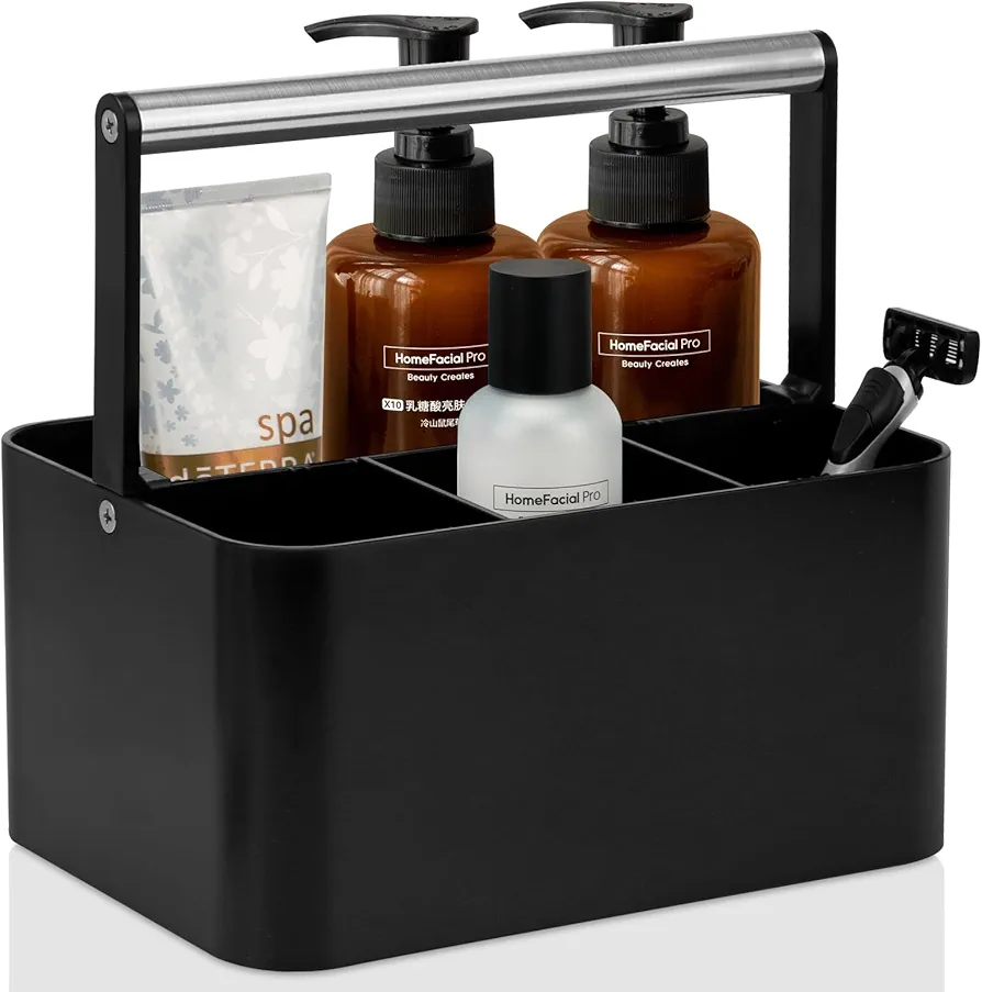 Black Shower Caddy Portable: Plastic Bathroom Caddy Countertop,Cleaning Caddy Organizer with Handle,Utility Hard Shower Basket Storage Tote for Toiletry,College Dorm Room Essential for Guys/Men