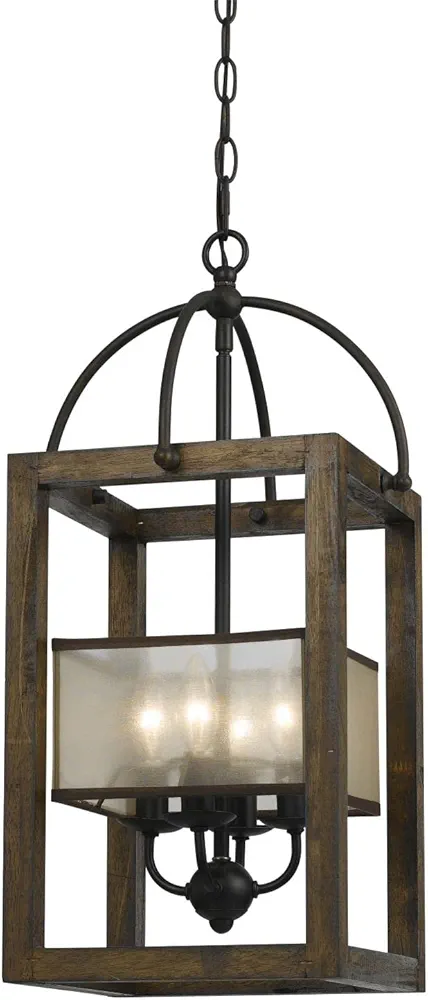 Cal Lighting FX-3536/4 Mission Wood/Metal Four Light Transitional Style Chandelier, Dark Bronze