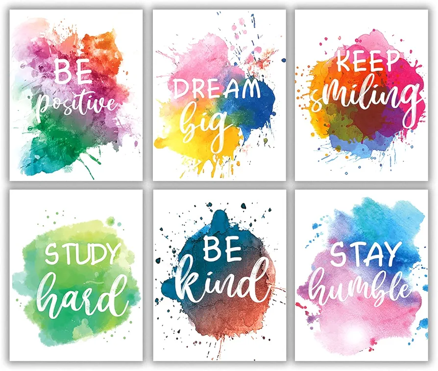 Inspirational Wall Art Motivational Art Prints and Quotes and Sayings Poster Girls Teens Bedroom Decor Sayings Positive Phrase Party Gift for Girls Kids Room Wall Art Decor 6 Pcs, 8x 10in, Unframed